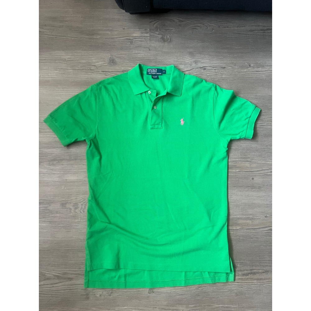 Vintage Polo Ralph Lauren Men's Button Up Polo Green Pink Pony Size Small